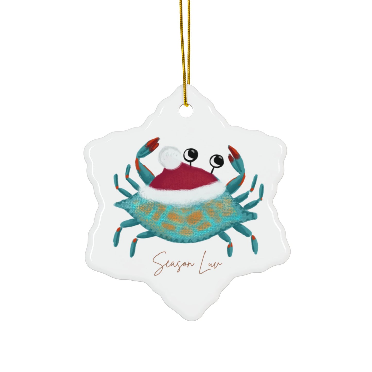 Holiday Blue Crab Ceramic Ornament, 2-Side Print, (1pc, 3pcs, 5pcs, 10pcs bundles)