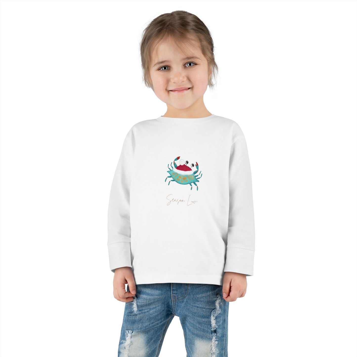 Holiday Blue Crab Toddler/Kid Long Sleeve Tee