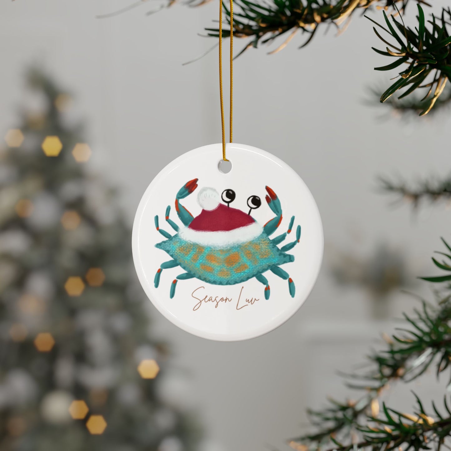 Holiday Blue Crab Ceramic Ornament, 2-Side Print, (1pc, 3pcs, 5pcs, 10pcs bundles)