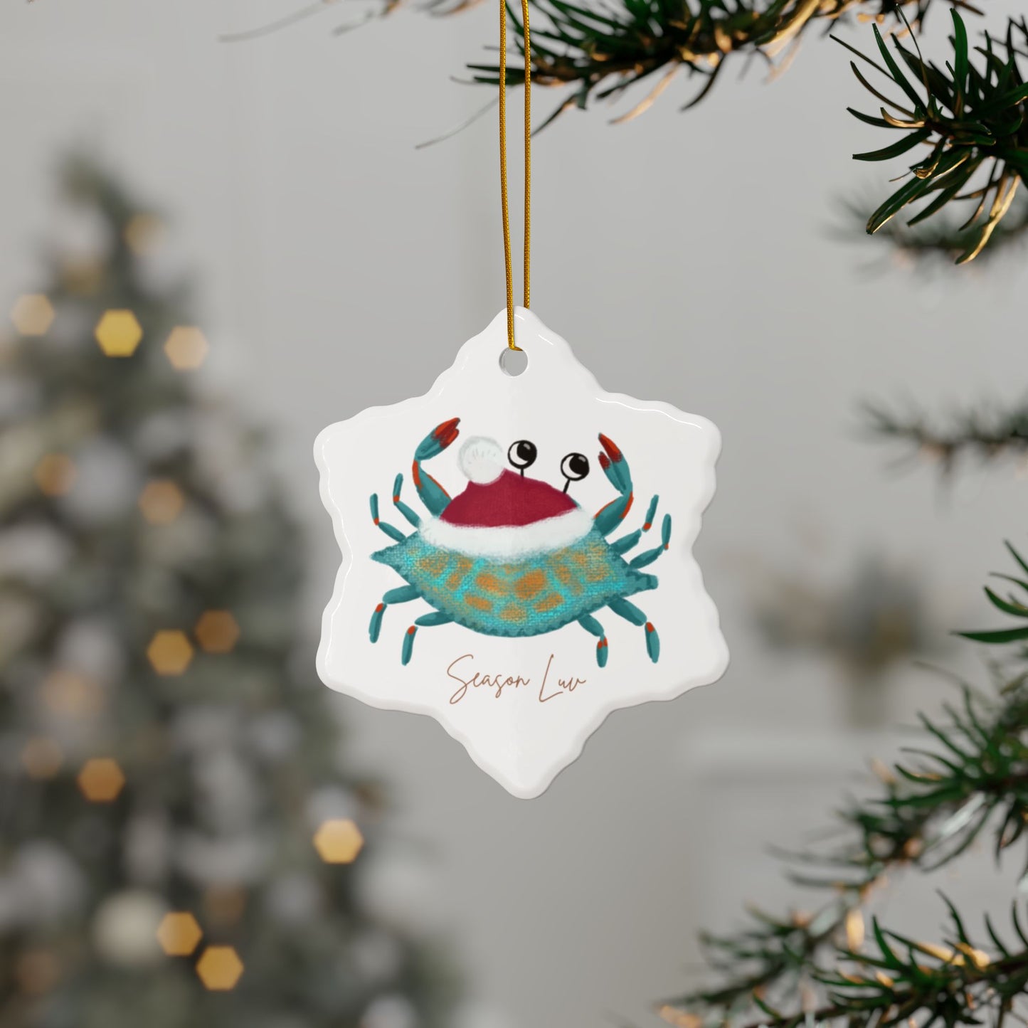 Holiday Blue Crab Ceramic Ornament, 2-Side Print, (1pc, 3pcs, 5pcs, 10pcs bundles)