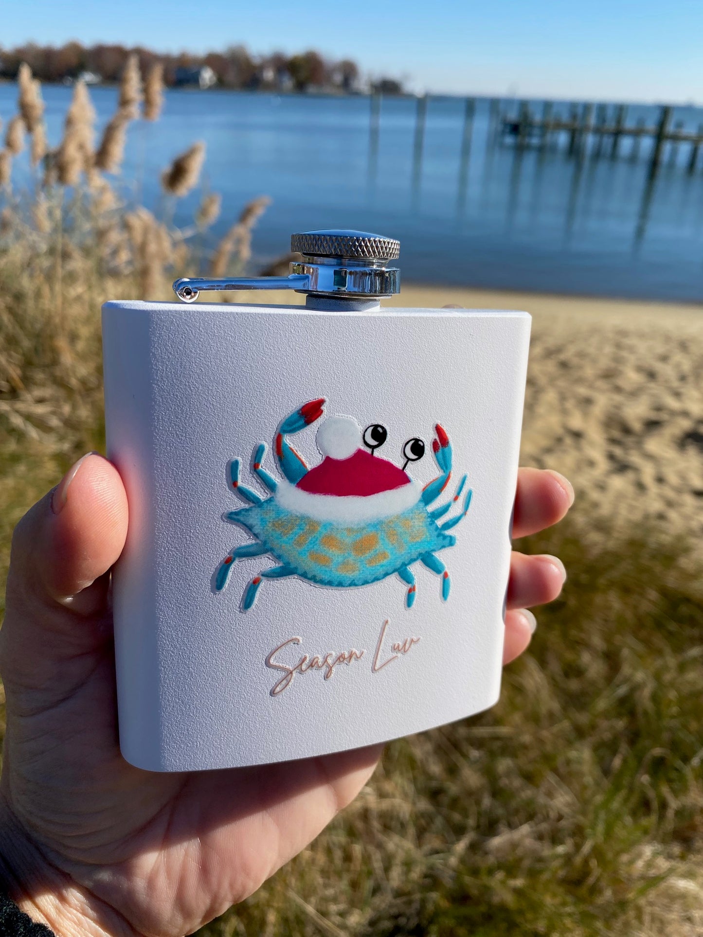 Holiday Blue Crab Stainless Steel Flask, 6oz