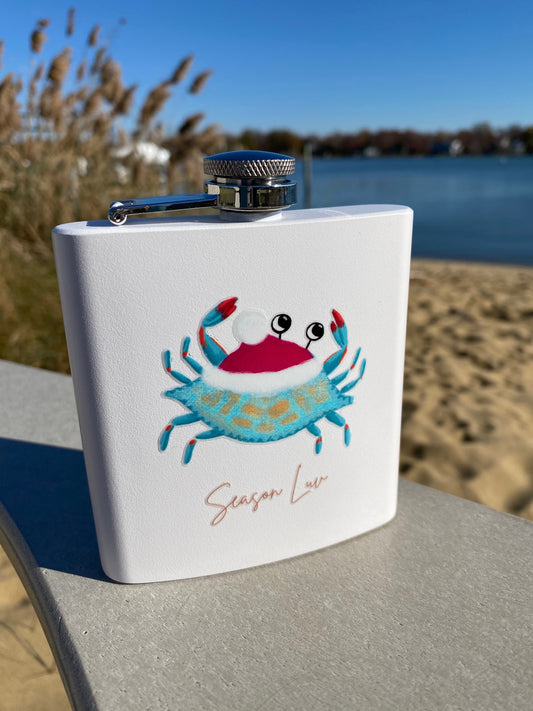 Holiday Blue Crab Stainless Steel Flask, 6oz