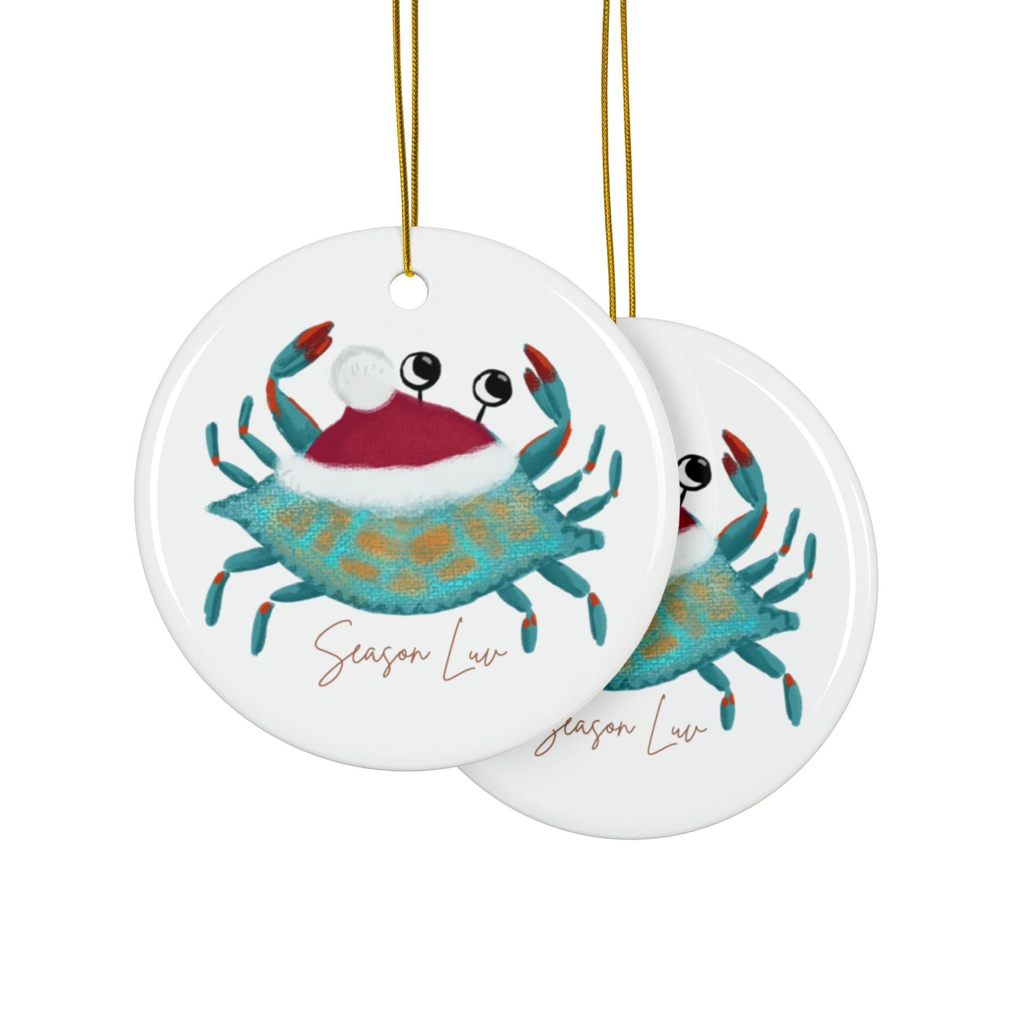 Holiday Blue Crab Ceramic Ornament, 2-Side Print, (1pc, 3pcs, 5pcs, 10pcs bundles)