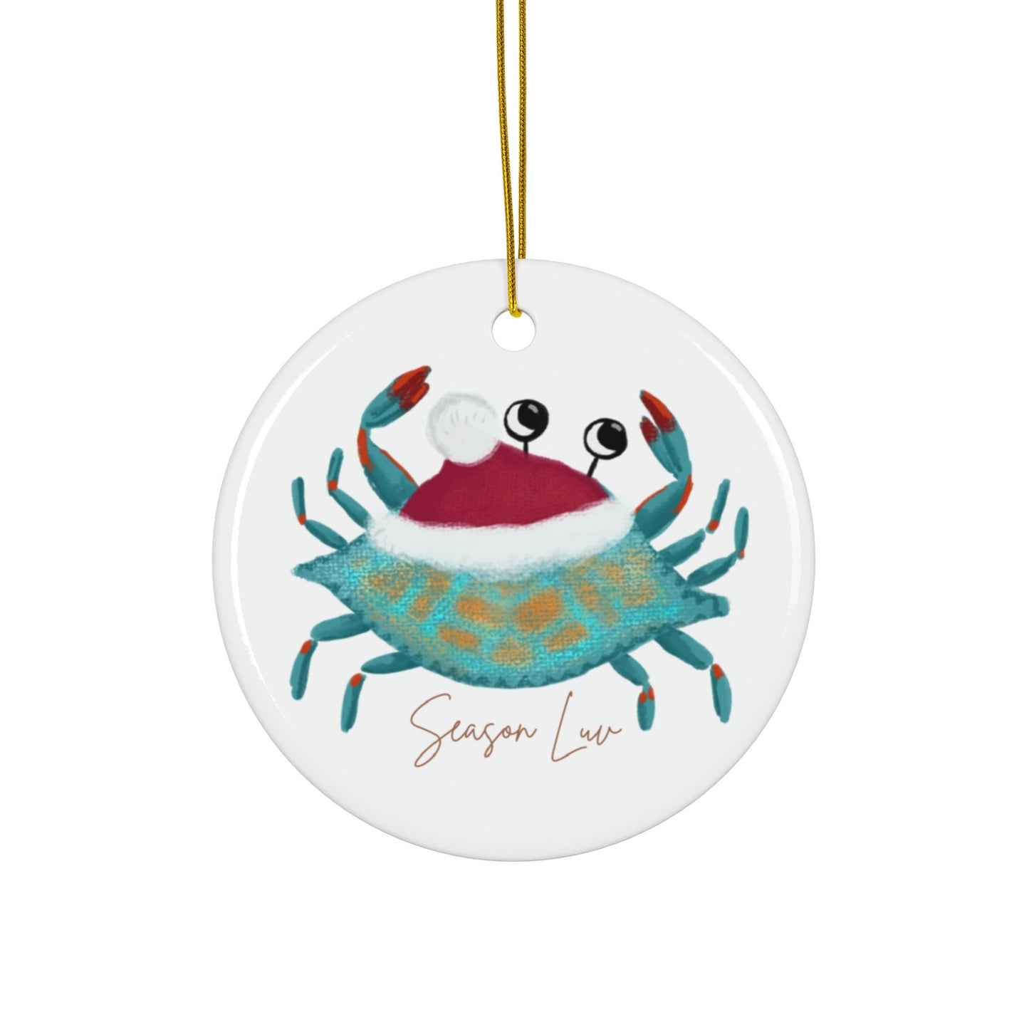 Holiday Blue Crab Ceramic Ornament, 2-Side Print, (1pc, 3pcs, 5pcs, 10pcs bundles)