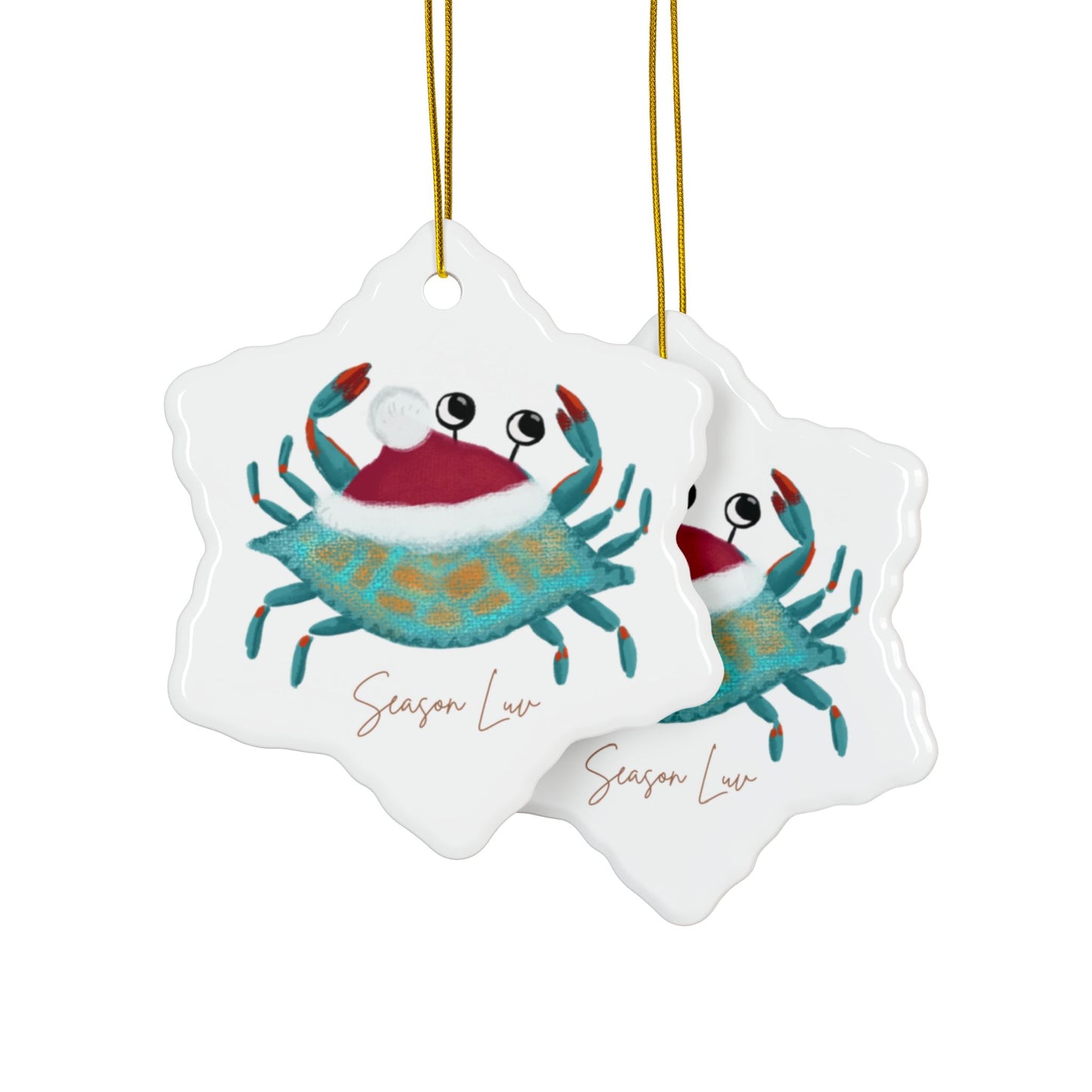 Holiday Blue Crab Ceramic Ornament, 2-Side Print, (1pc, 3pcs, 5pcs, 10pcs bundles)