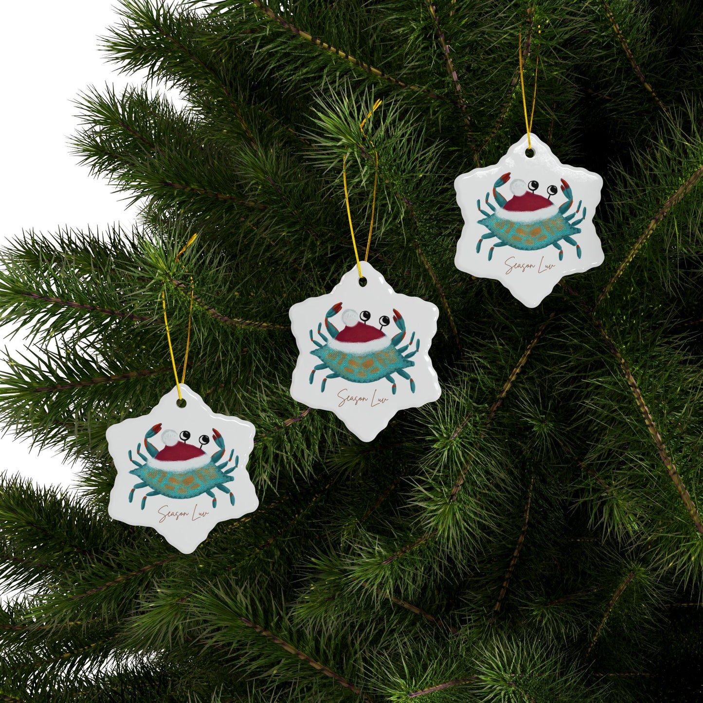 Holiday Blue Crab Ceramic Ornament, 2-Side Print, (1pc, 3pcs, 5pcs, 10pcs bundles)